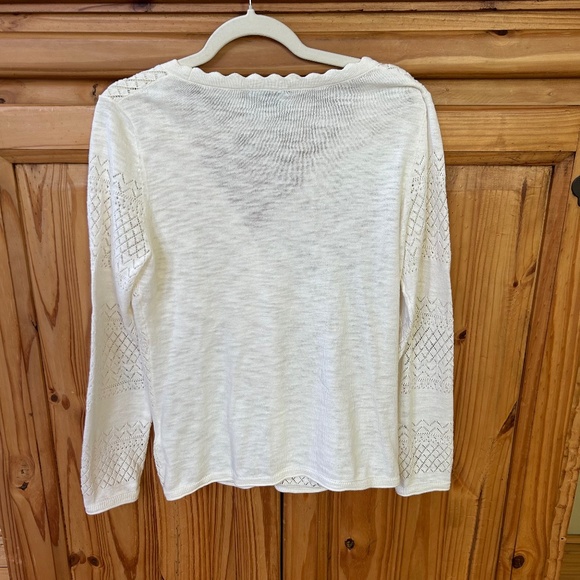 Frye Pointelle Cardigan Sweater Ivory Long Sleeve Button Up Women's Size Medium - Picture 2 of 7